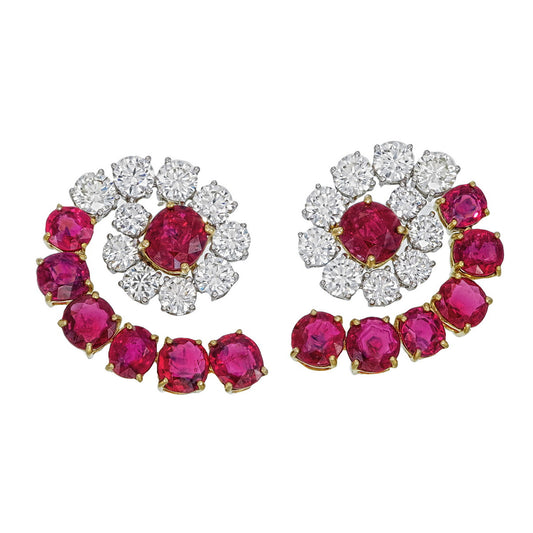GRS Certified 8.00 Carat Burma No Heat Ruby and Diamond Stud Earrings