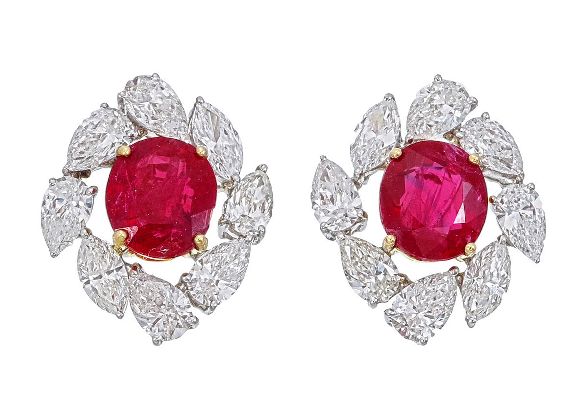 GRS Certified 2.12 Carat Burma No Heat Ruby Diamond Stud Earrings in 18K Gold