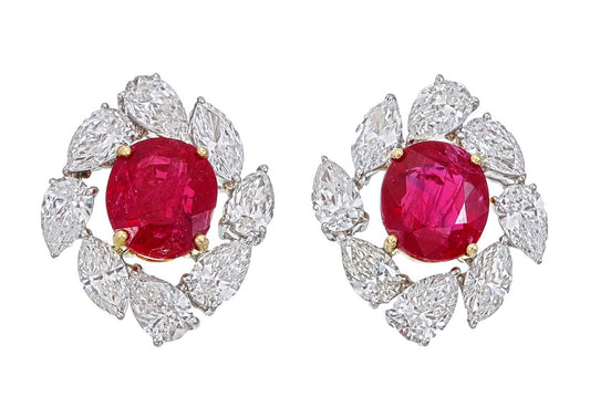 GRS Certified 2.12 Carat Burma No Heat Ruby Diamond Stud Earrings in 18K Gold