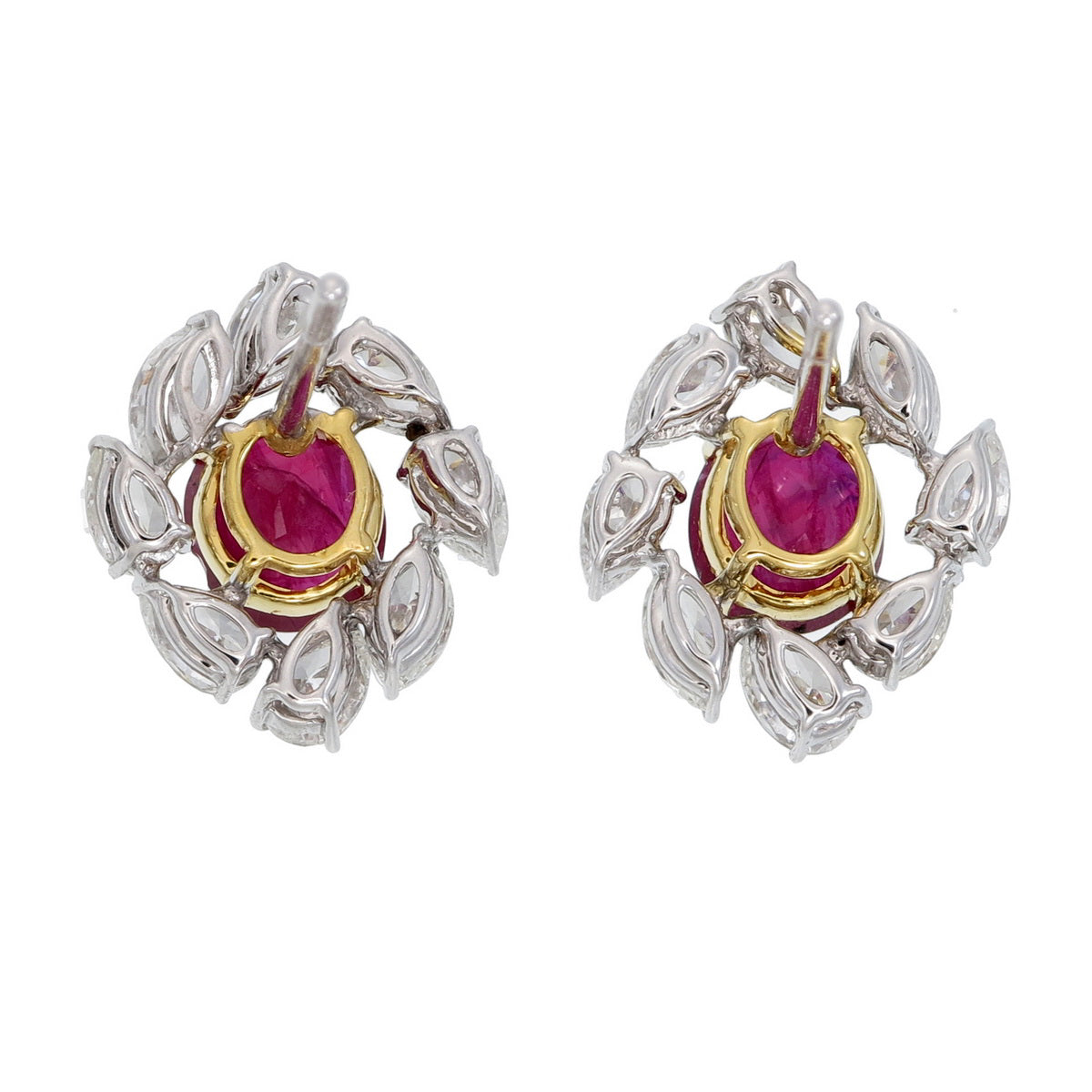 GRS Certified 2.12 Carat Burma No Heat Ruby Diamond Stud Earrings in 18K Gold