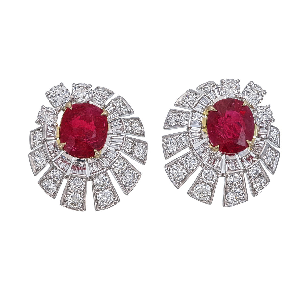 GRS Certified 2.21 Carat Burma Pigeon Blood No Heat Ruby Diamond Stud Earrings