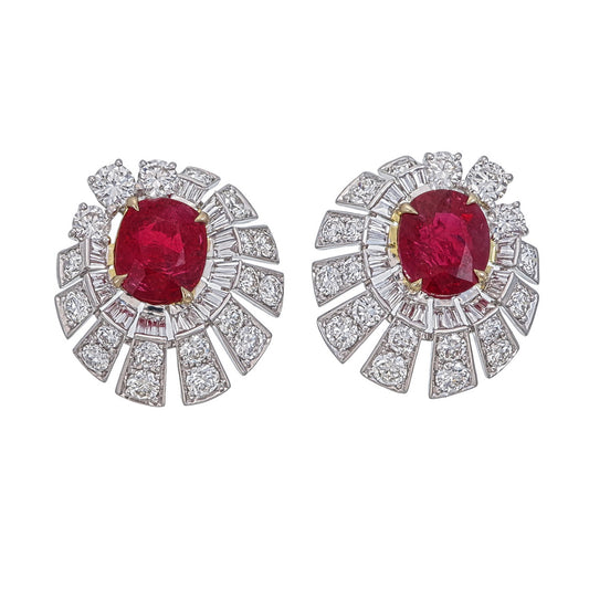 GRS Certified 2.21 Carat Burma Pigeon Blood No Heat Ruby Diamond Stud Earrings