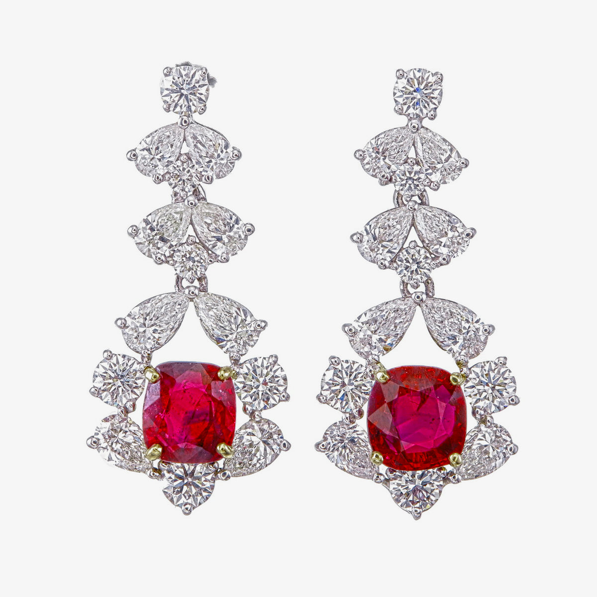 GRS Certified 2.16 Carat Burma Ruby Pigeon Blood And Diamond Earrings In 18K White Gold