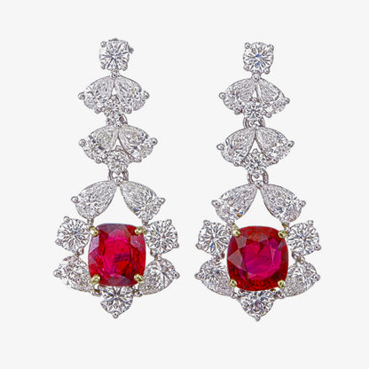 GRS Certified 2.16 Carat Burma Ruby Pigeon Blood And Diamond Earrings In 18K White Gold