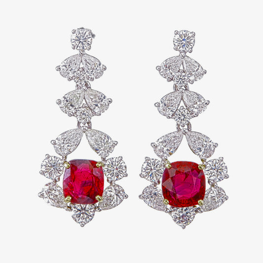 GRS Certified 2.16 Carat Burma Ruby Pigeon Blood And Diamond Earrings In 18K White Gold