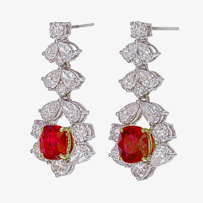 GRS Certified 2.16 Carat Burma Ruby Pigeon Blood And Diamond Earrings In 18K White Gold
