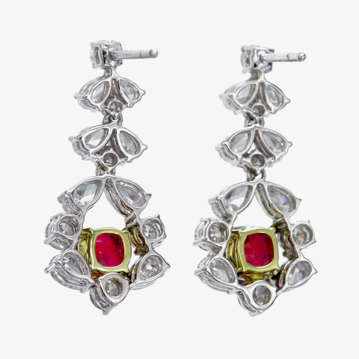 GRS Certified 2.16 Carat Burma Ruby Pigeon Blood And Diamond Earrings In 18K White Gold