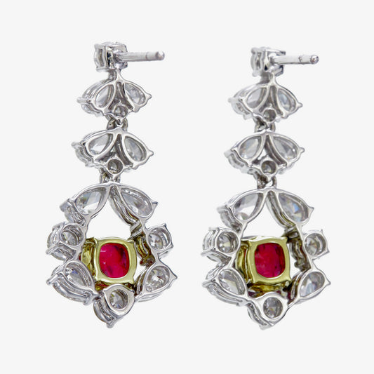 GRS Certified 2.16 Carat Burma Ruby Pigeon Blood And Diamond Earrings In 18K White Gold