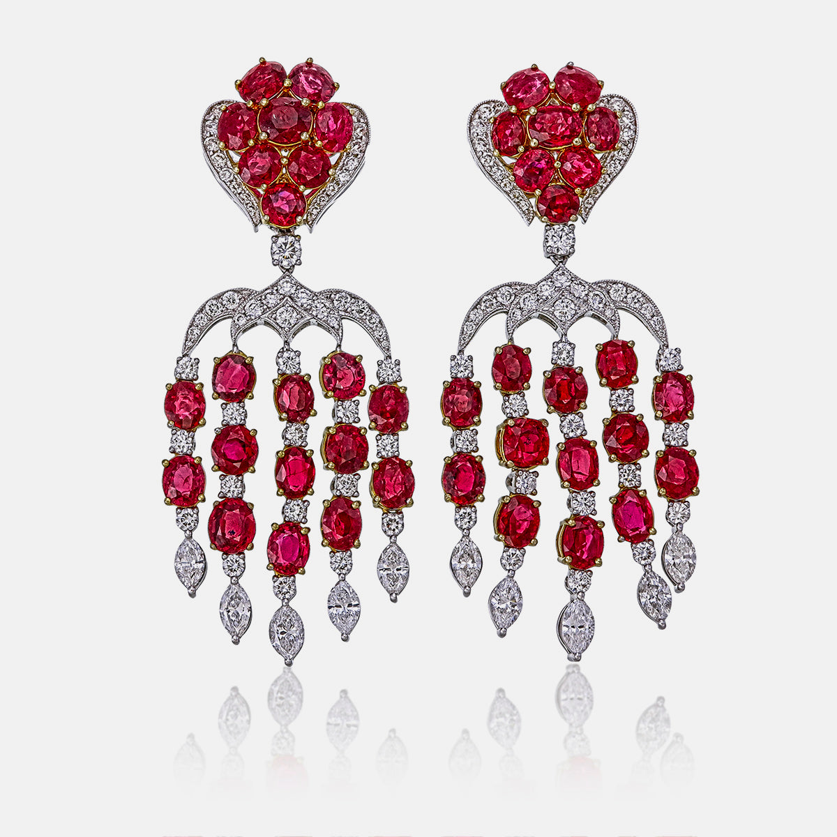 ICA Certified 15.28 Carat Burmese Unheated Ruby and Diamond Earring in 18K Gold