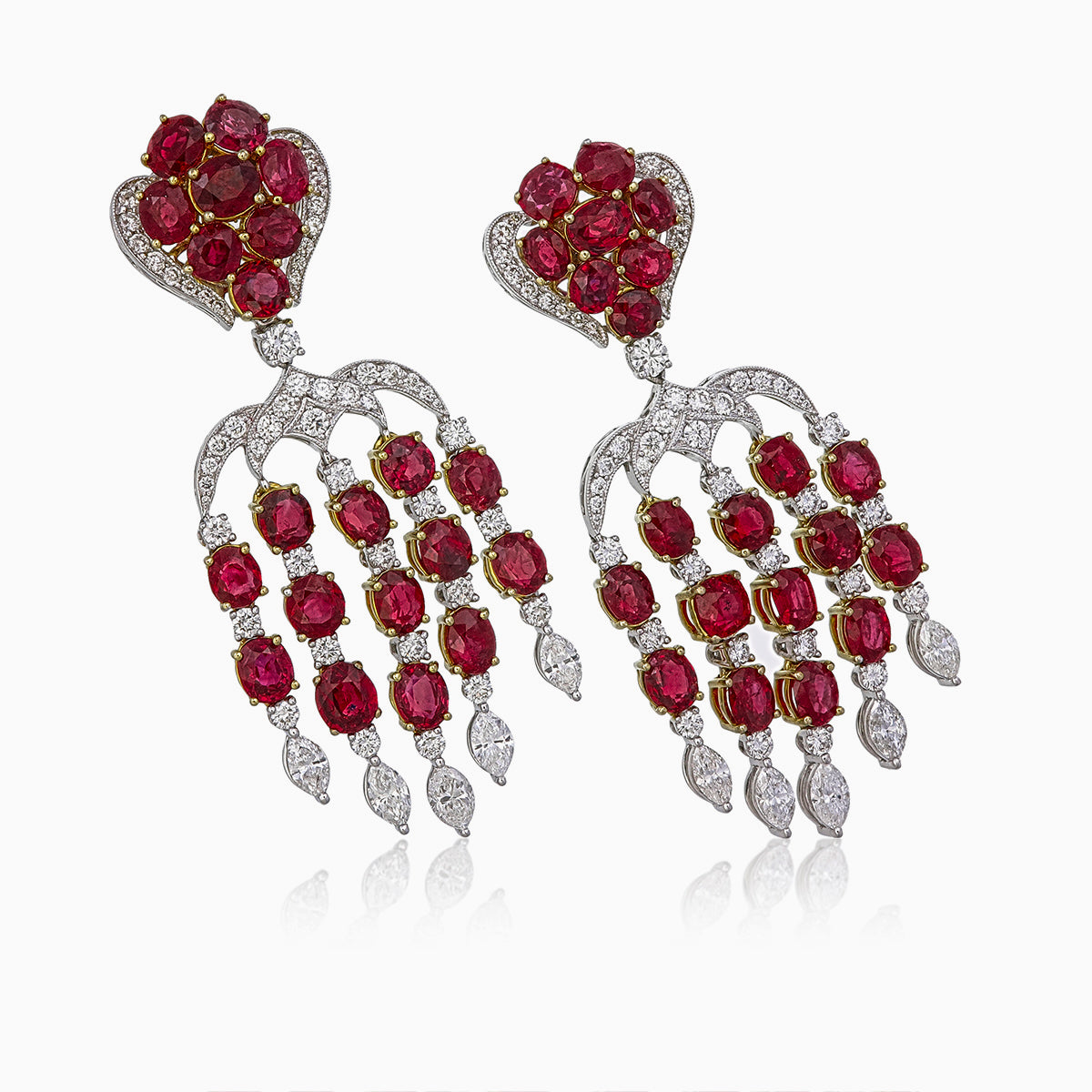 ICA Certified 15.28 Carat Burmese Unheated Ruby and Diamond Earring in 18K Gold