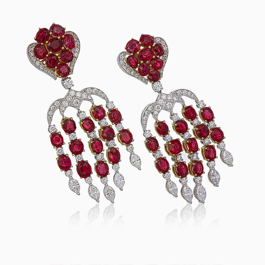 ICA Certified 15.28 Carat Burmese Unheated Ruby and Diamond Earring in 18K Gold