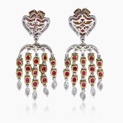 ICA Certified 15.28 Carat Burmese Unheated Ruby and Diamond Earring in 18K Gold