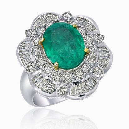 AGL Certified 4.00 Carat Emerald and Diamond Cocktail Ring in 18 Karat Gold