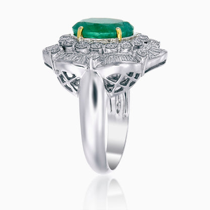 AGL Certified 4.00 Carat Emerald and Diamond Cocktail Ring in 18 Karat Gold