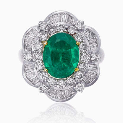 AGL Certified 4.00 Carat Emerald and Diamond Cocktail Ring in 18 Karat Gold