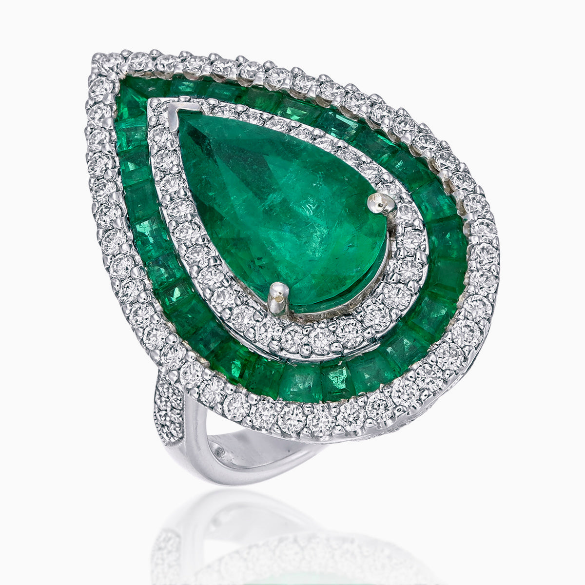 3.62 Carat Emerald and Diamond Cocktail Ring in 18 Karat Gold