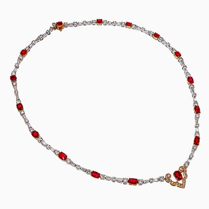 GRS Certified 8.31 Carat Burma Pigeon Blood Ruby And Diamond Necklace In 18K White Gold