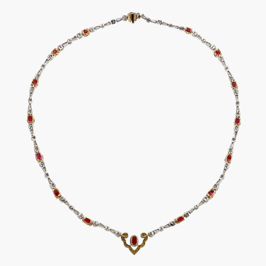 GRS Certified 8.31 Carat Burma Pigeon Blood Ruby And Diamond Necklace In 18K White Gold