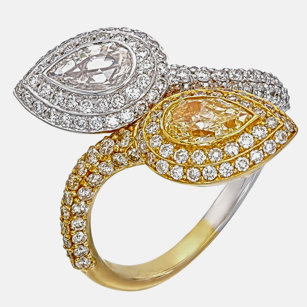 GIA Certified 0.61 Carat Fancy Yellow Diamond And Diamond Ring In 18K W Gold