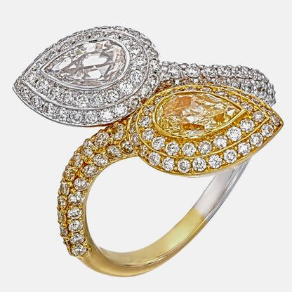 GIA Certified 0.61 Carat Fancy Yellow Diamond And Diamond Ring In 18K W Gold