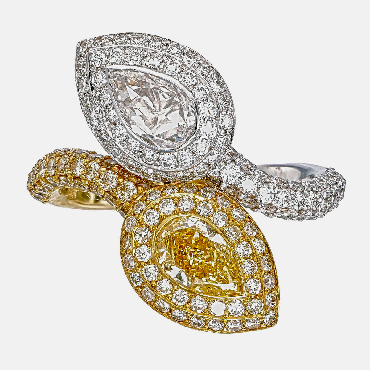 GIA Certified 0.61 Carat Fancy Yellow Diamond And Diamond Ring In 18K W Gold