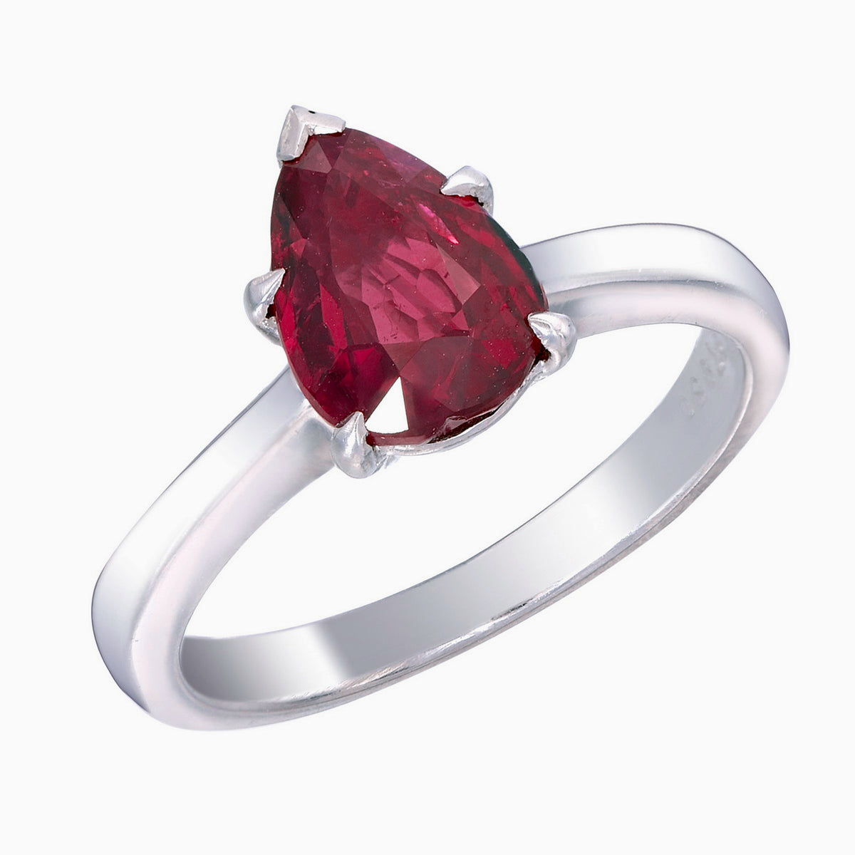 GRS Certified 2.00 Carat Burma No Heat Ruby Ring In 18 Karat White Gold