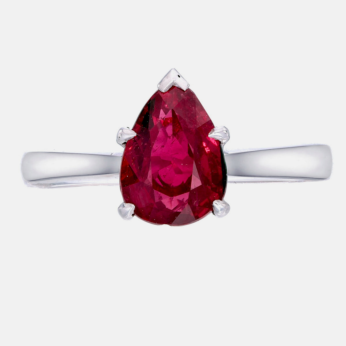 GRS Certified 2.00 Carat Burma No Heat Ruby Ring In 18 Karat White Gold