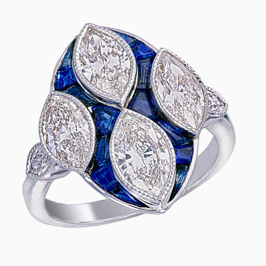 3.00 Carat Diamond And Blue Sapphire Ring In18 Karat White Gold