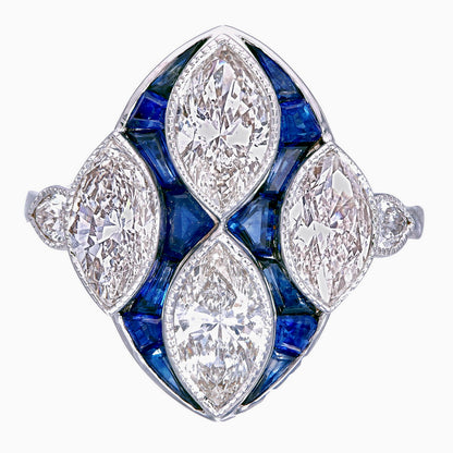 3.00 Carat Diamond And Blue Sapphire Ring In18 Karat White Gold