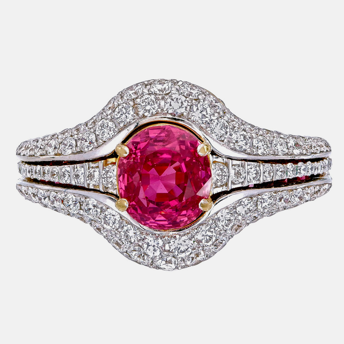 GIA Certified 2.68 Carat Burma Ruby No Heat And Diamond Ring In 18K White Gold
