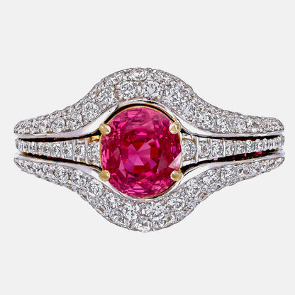 GIA Certified 2.68 Carat Burma Ruby No Heat And Diamond Ring In 18K White Gold