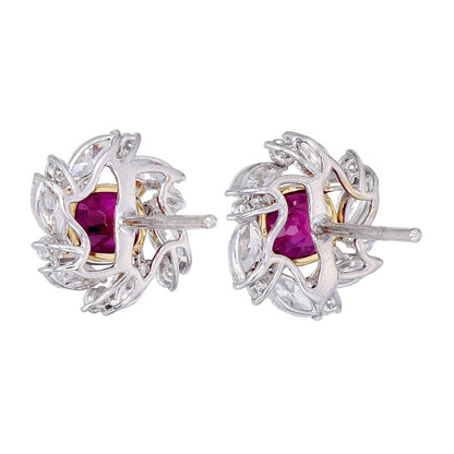 GRS Certified 2.06 Carat Burma Pigeon Blood No Heat Ruby Diamond Stud Earrings