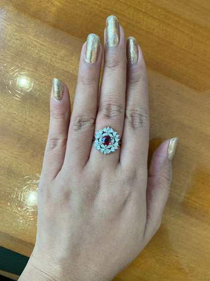 GRS Certified 1.08 Carat Burma Ruby Pigeon Blood Diamond Ring