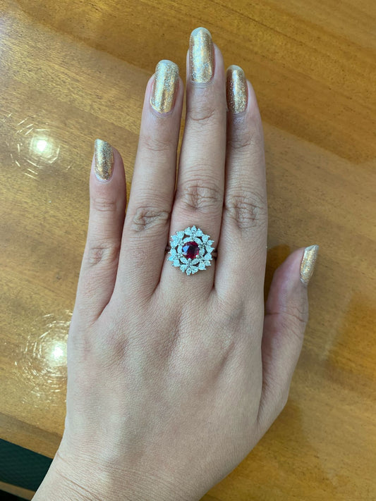 GRS Certified 1.08 Carat Burma Ruby Pigeon Blood Diamond Ring