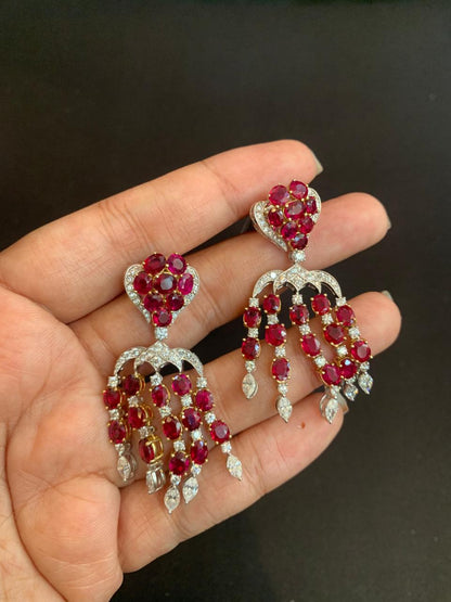 ICA Certified 15.28 Carat Burmese Unheated Ruby and Diamond Earring in 18K Gold