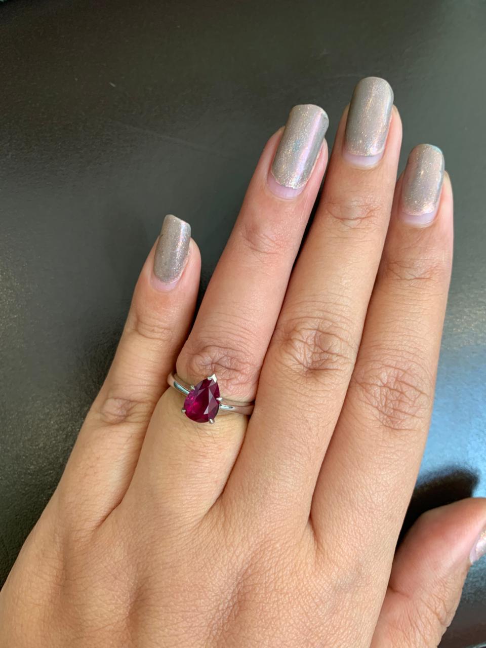 GRS Certified 2.00 Carat Burma No Heat Ruby Ring In 18 Karat White Gold