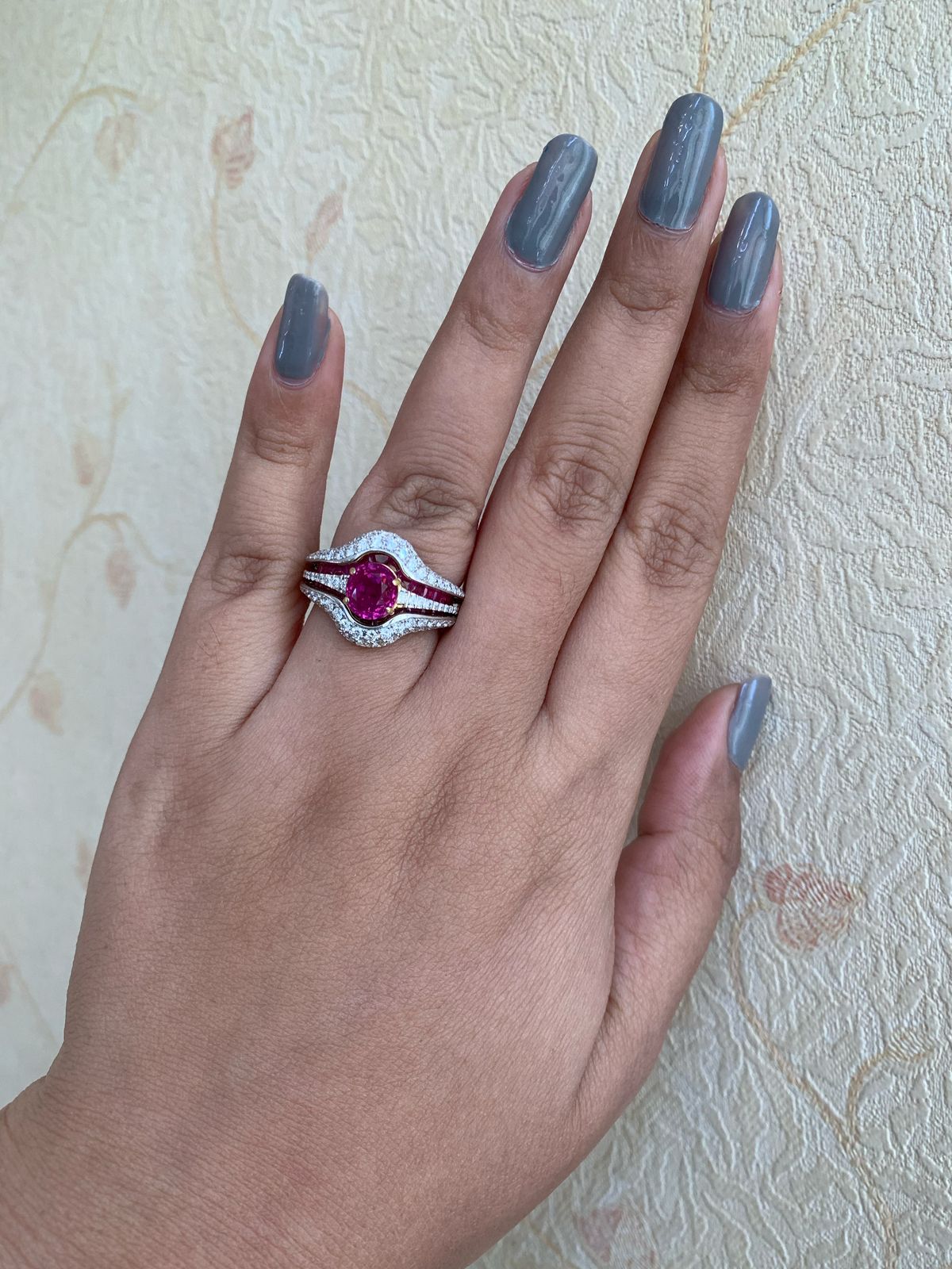 GIA Certified 2.68 Carat Burma Ruby No Heat And Diamond Ring In 18K White Gold
