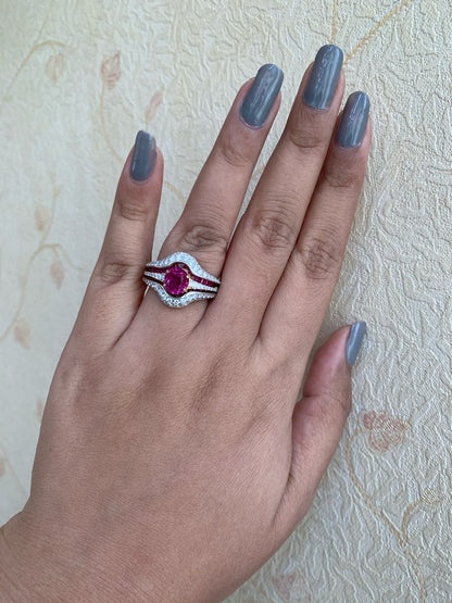 GIA Certified 2.68 Carat Burma Ruby No Heat And Diamond Ring In 18K White Gold