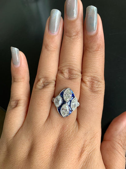 3.00 Carat Diamond And Blue Sapphire Ring In18 Karat White Gold