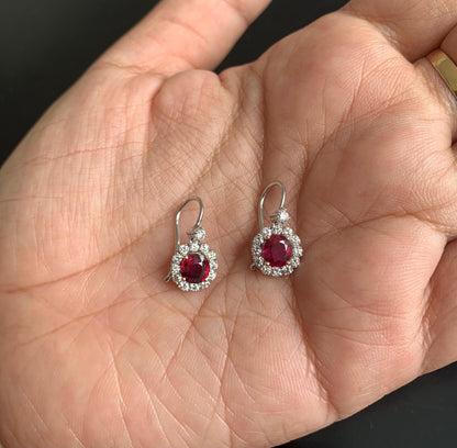 GRS Certified 2.05 Carat Burma Ruby Pigeon Blood And Diamond Earrings In 18K White Gold