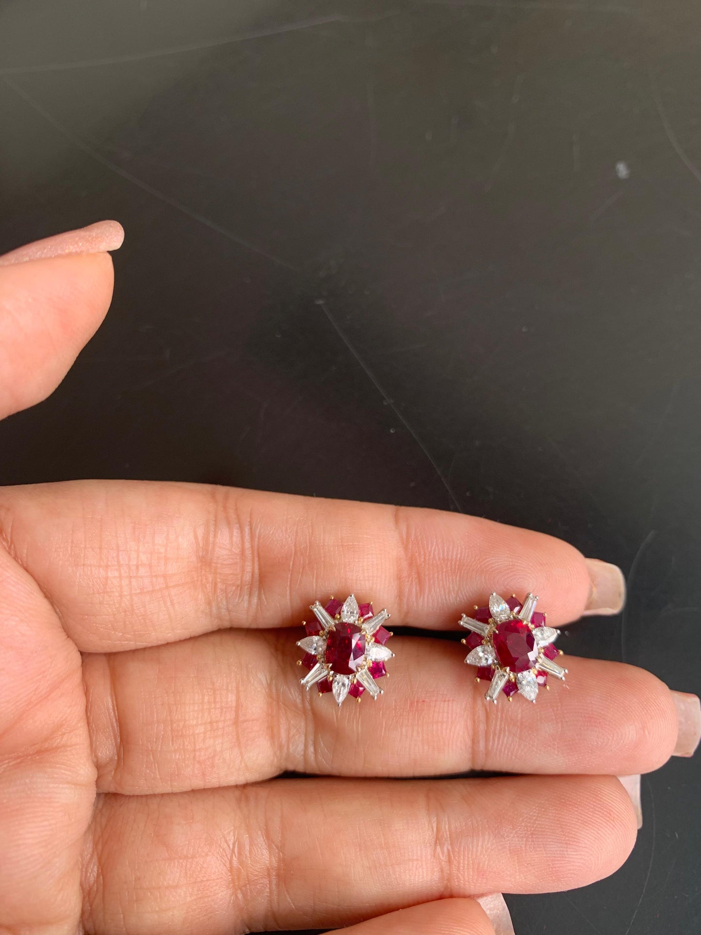 GRS Certified 2.88 Carat Burma Ruby Pigeon Blood And Diamond Earrings In 18k White Gold