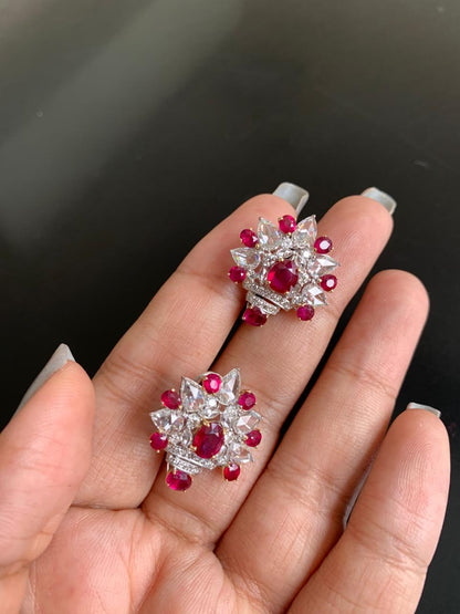 GRS Certified 4.71 Carat Burma Ruby Pigeon Blood And Diamond Earrings In 18k White Gold