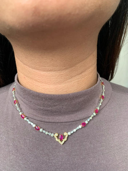 GRS Certified 8.31 Carat Burma Pigeon Blood Ruby And Diamond Necklace In 18K White Gold
