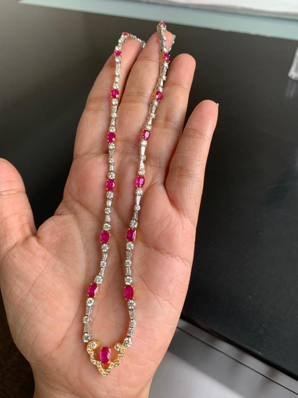 GRS Certified 8.31 Carat Burma Pigeon Blood Ruby And Diamond Necklace In 18K White Gold