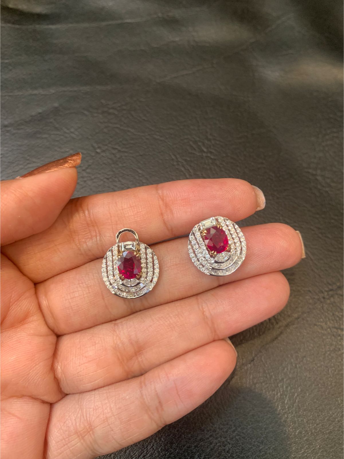 GRS Certified 2.44 Carat Burmese Pigeon Blood Ruby And Diamond Earrings In 18 Karat White Gold