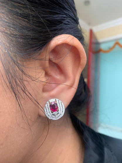 GRS Certified 2.44 Carat Burmese Pigeon Blood Ruby And Diamond Earrings In 18 Karat White Gold
