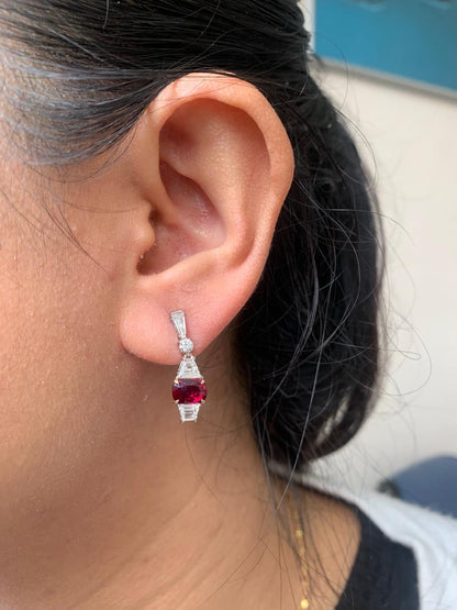 GRS Certified 2.37 Carat Burma Pigeon Blood Ruby And Diamond Earrings In 18 Karat White Gold