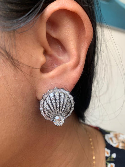 5.10 Carat Old Cut Diamond Shell Stud Earrings
