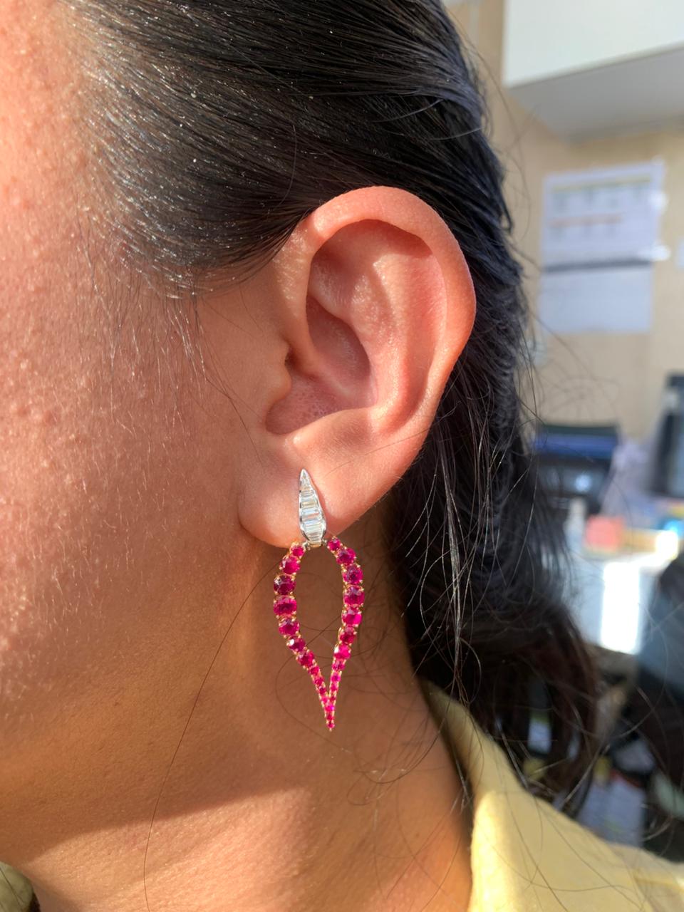 6.45 Carat Burma No Heat Ruby Diamond Chandelier Earrings