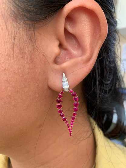 6.45 Carat Burma No Heat Ruby Diamond Chandelier Earrings